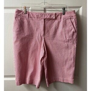 Talbots Seersucker Shorts Womens 14 Golf Bermuda Striped Red White Vintage Korea